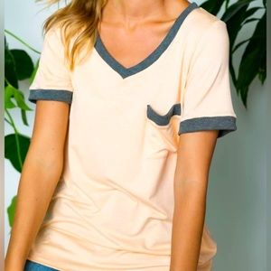 Coral neck tshirt with charcoal color detail